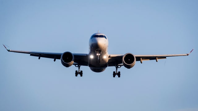 Flugzeug beim landeanflug von Vorne Flugzeug beim landeanflug von Vorne