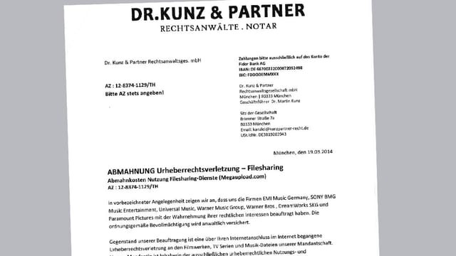 Brief von Anwalt Dr. Kunz und Partner. Brief von Anwalt Dr. Kunz und Partner.