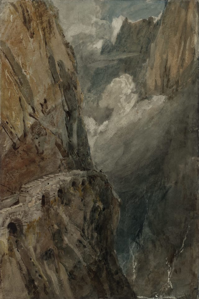 Ein Aquarell von William Turner: dunkles Gebirge. Ein Aquarell von William Turner: dunkles Gebirge.