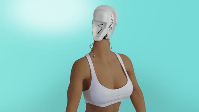 Eine Silikonpuppe vor türkisem Hintergrund. Das Gesicht der Puppe ist noch nicht montiert. Eine Silikonpuppe vor türkisem Hintergrund. Das Gesicht der Puppe ist noch nicht montiert.