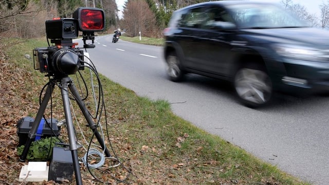 Radarkontrolle mit vorbeifahrendem Fahrzeug Radarkontrolle mit vorbeifahrendem Fahrzeug