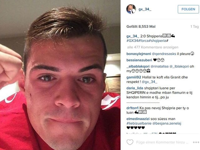 Granit Xhaka freut sich über Albaniens EM-Quali. Granit Xhaka freut sich über Albaniens EM-Quali.