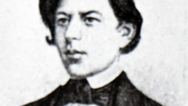 Schwrz Weiss Porträt von Joachim Raff mit schwarzer Haar-Tolle. Schwrz Weiss Porträt von Joachim Raff mit schwarzer Haar-Tolle.