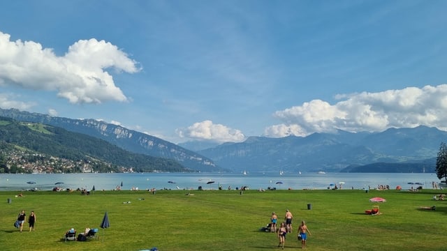 Badende am Thunersee. Badende am Thunersee.