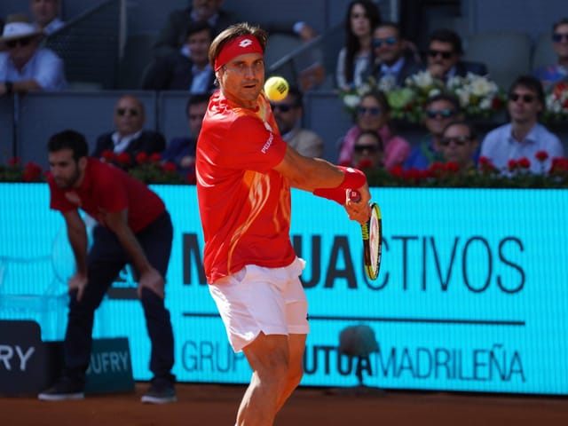 David Ferrer schlägt eine Rückhand. David Ferrer schlägt eine Rückhand.