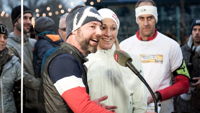 Daniela Ryf und Nik Hartmann nach geschafftem Lauf. Daniela Ryf und Nik Hartmann nach geschafftem Lauf.