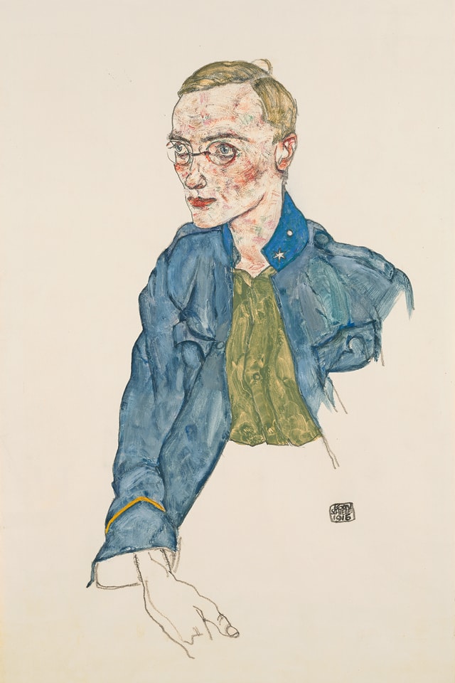 Gemlde eines jungen Mannes mit Brille in Uniform. Gemlde eines jungen Mannes mit Brille in Uniform.