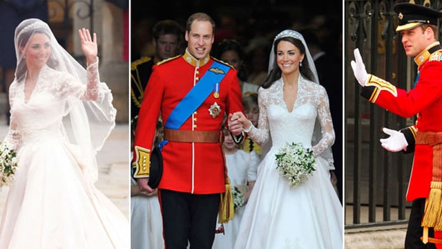 Ganz in weiss mit einem Blumenstrauss: So sah Kate an ihrem grossen Tage aus. Ganz in weiss mit einem Blumenstrauss: So sah Kate an ihrem grossen Tage aus.