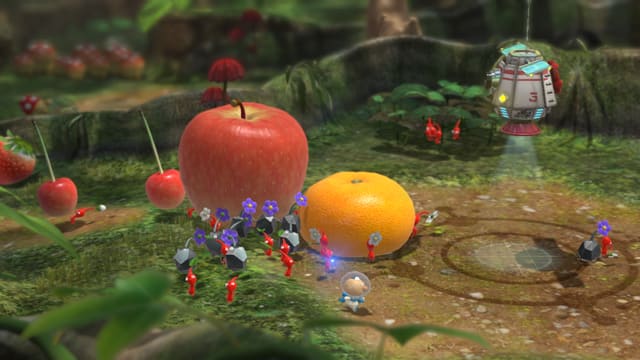 Pikmin bringen Früchte zum Raumschiff. Pikmin bringen Früchte zum Raumschiff.