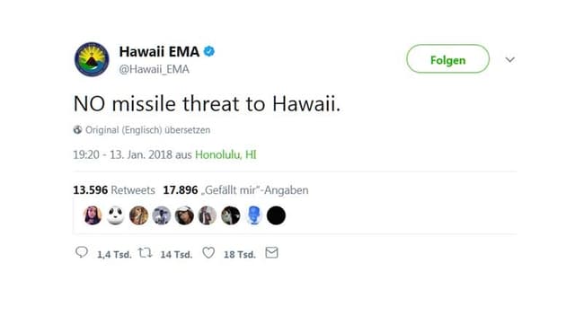 Tweet der Katastrophenhilfe Hawaii. Tweet der Katastrophenhilfe Hawaii.