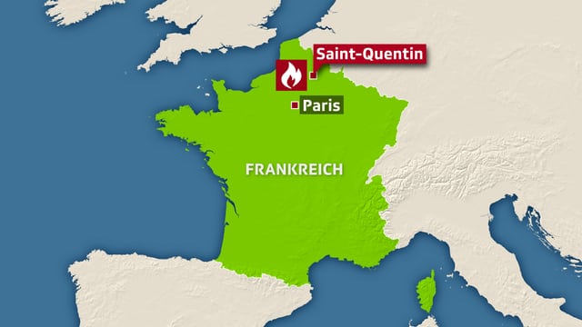Kartenausschnitt, Saint-Quentin und Paris sind eingezeichnet. Kartenausschnitt, Saint-Quentin und Paris sind eingezeichnet.