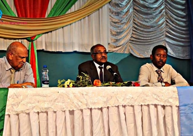 Three Eritrea representatives sit at a table.