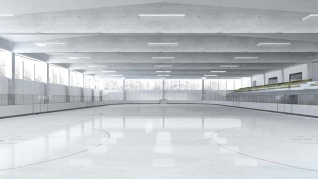 Visualisierung der neuen Eissporthalle mit einer grossen, gedeckten Eisfläche Visualisierung der neuen Eissporthalle mit einer grossen, gedeckten Eisfläche