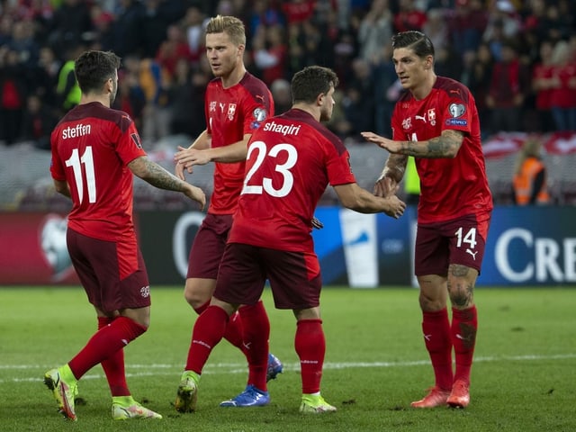 Schweizer Spieler jubeln. Schweizer Spieler jubeln.