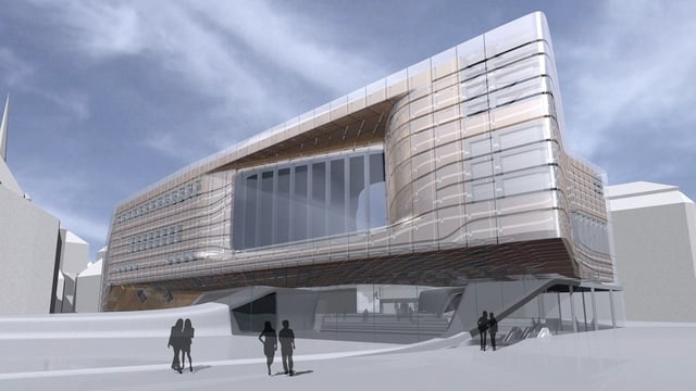 Der Neubau: Visualisierung des Projekts der Stararchitektin Zaha Hadid. Der Neubau: Visualisierung des Projekts der Stararchitektin Zaha Hadid.