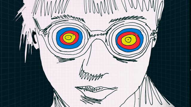 Person mit Brille, deren Gläser Zielscheiben sind Person mit Brille, deren Gläser Zielscheiben sind
