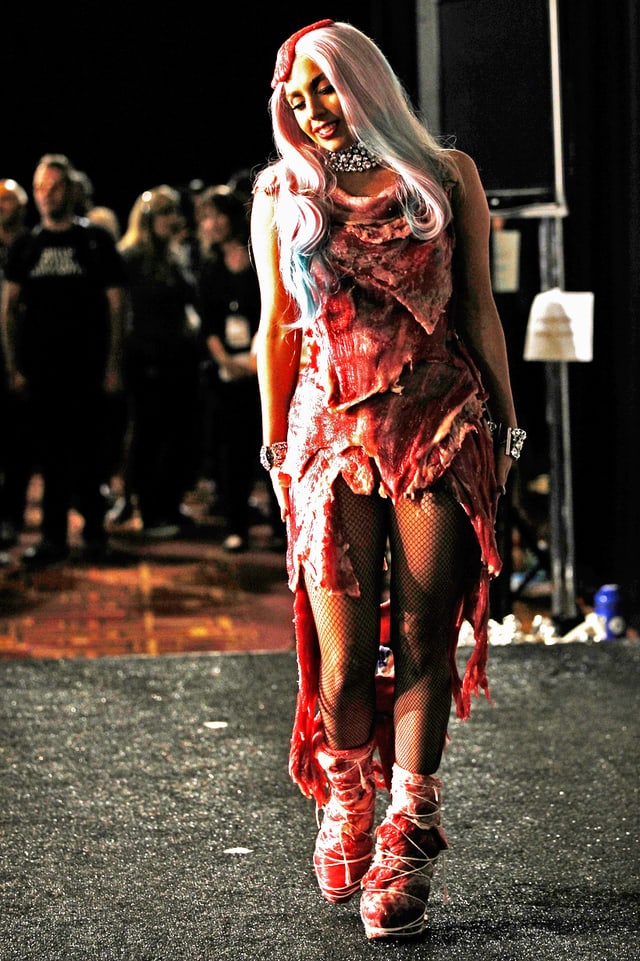 Lady Gaga in einem Kleid aus rohem Rindfleisch Lady Gaga in einem Kleid aus rohem Rindfleisch