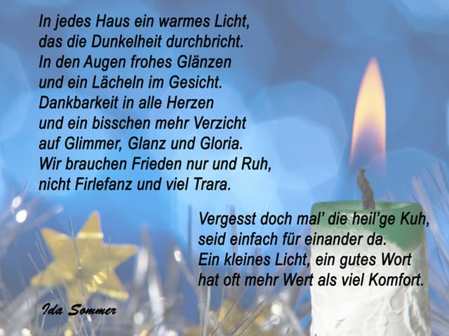 Gdicht über Hintergrund mit Kerze und blau.