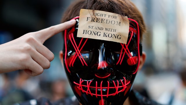 Ein Demonstrant mit Maske Ein Demonstrant mit Maske