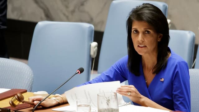 Nikki Haley im UNO-Sicherheitsrat. Nikki Haley im UNO-Sicherheitsrat.
