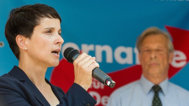 Frauke Petry spricht in ein Mikrofon. Frauke Petry spricht in ein Mikrofon.