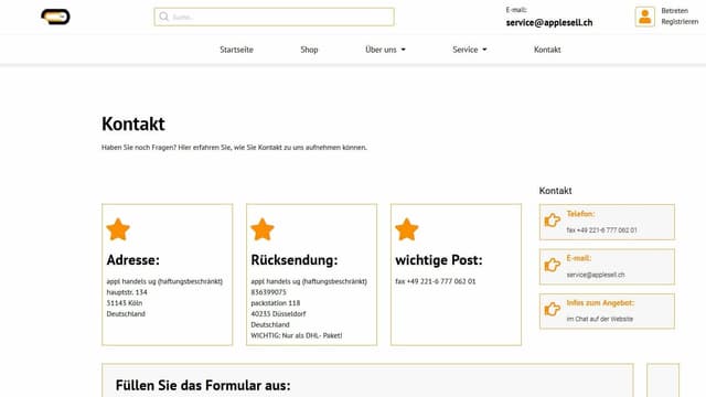 Webseite Screenshot applesell.ch Webseite Screenshot applesell.ch