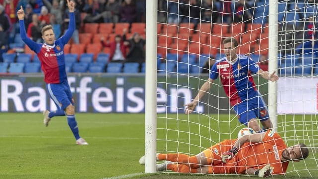 Der Ball und FCZ-Goalie Brecher liegen im Tor. Der Ball und FCZ-Goalie Brecher liegen im Tor.