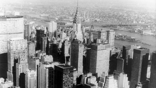 Luftaufnahme der New Yorker City in den 1970er Jahren.