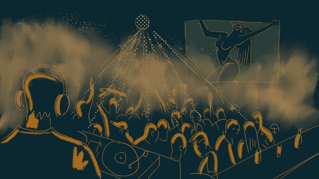 eine Illustration einer Tanzfläche in einem Club eine Illustration einer Tanzfläche in einem Club
