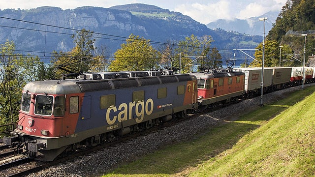 Güterzug mit zwei Lokomotiven auf der Gottharstrecke Güterzug mit zwei Lokomotiven auf der Gottharstrecke