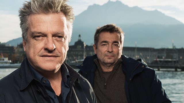 Tobias Ineichen und Stefan Gubser im Hintergrund. Vor Luzerner Kulisse. Tobias Ineichen und Stefan Gubser im Hintergrund. Vor Luzerner Kulisse.