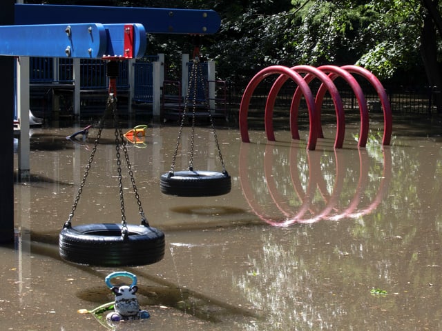 A flooded playground in New York.