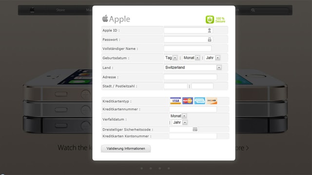Printscreen mit Formular mit Apple-Logo. Printscreen mit Formular mit Apple-Logo.