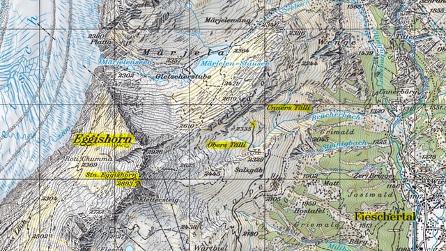 Karte des Lawinenabgangs im Oberwallis. Karte des Lawinenabgangs im Oberwallis.