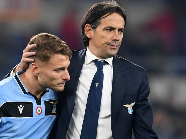 Lazio-Captain Ciro Immobile und Trainer Simone Inzaghi. Lazio-Captain Ciro Immobile und Trainer Simone Inzaghi.