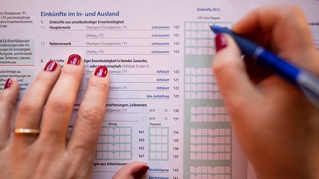 Aufnahme von Frauenhänden, die eine Steuererklärung ausfüllen. Aufnahme von Frauenhänden, die eine Steuererklärung ausfüllen.