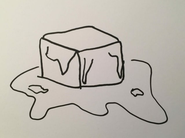 Eine Zeichnung mit einem Eisblock, der am Schmelzen ist. Eine Zeichnung mit einem Eisblock, der am Schmelzen ist.