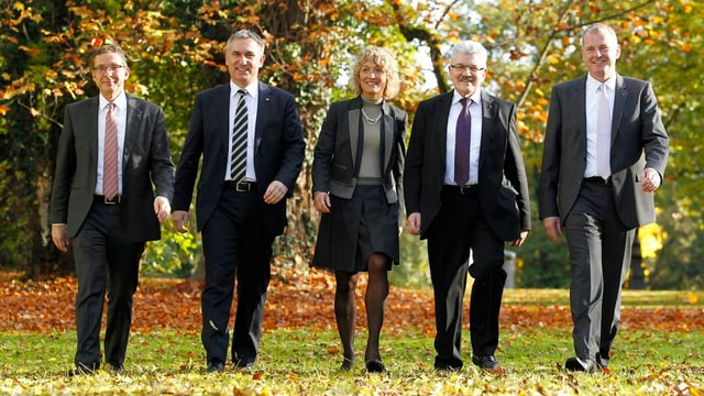 Gesamtregierungsrat spaziert lachend durch das Herbstlaub Gesamtregierungsrat spaziert lachend durch das Herbstlaub