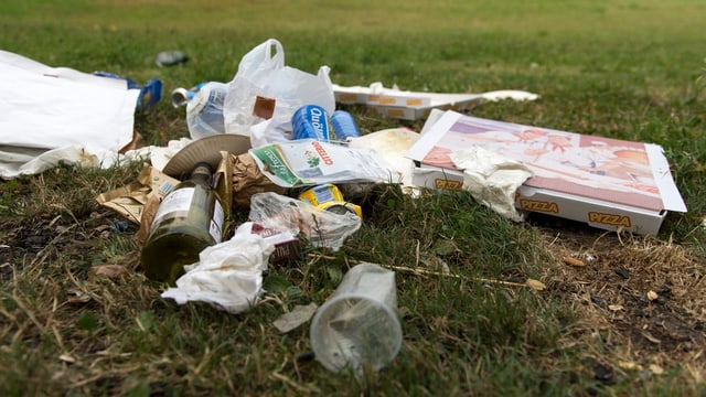 Abfall auf einer Wiese Abfall auf einer Wiese