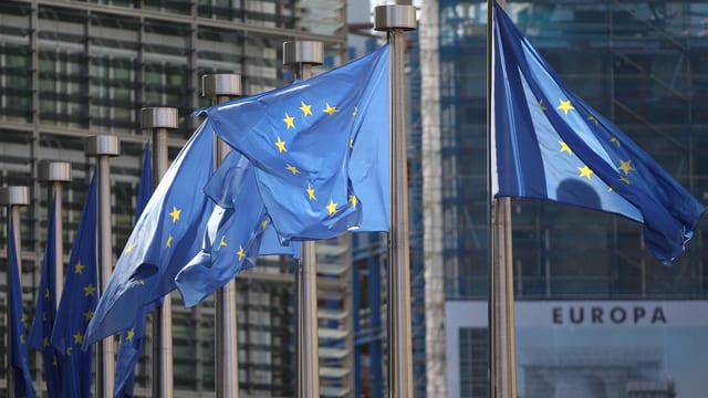 Europa-Fahnen vor dem EU-Hauptquartier in Brüssel Europa-Fahnen vor dem EU-Hauptquartier in Brüssel