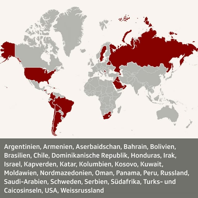 Karte mit rotgekennzeichneten Ländern.