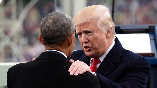 Trump und Obama an der Amtseinsetzung im Januar 2017. Trump und Obama an der Amtseinsetzung im Januar 2017.