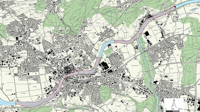 Karte zeigt Naturschutzgebiet an der Aare. Karte zeigt Naturschutzgebiet an der Aare.
