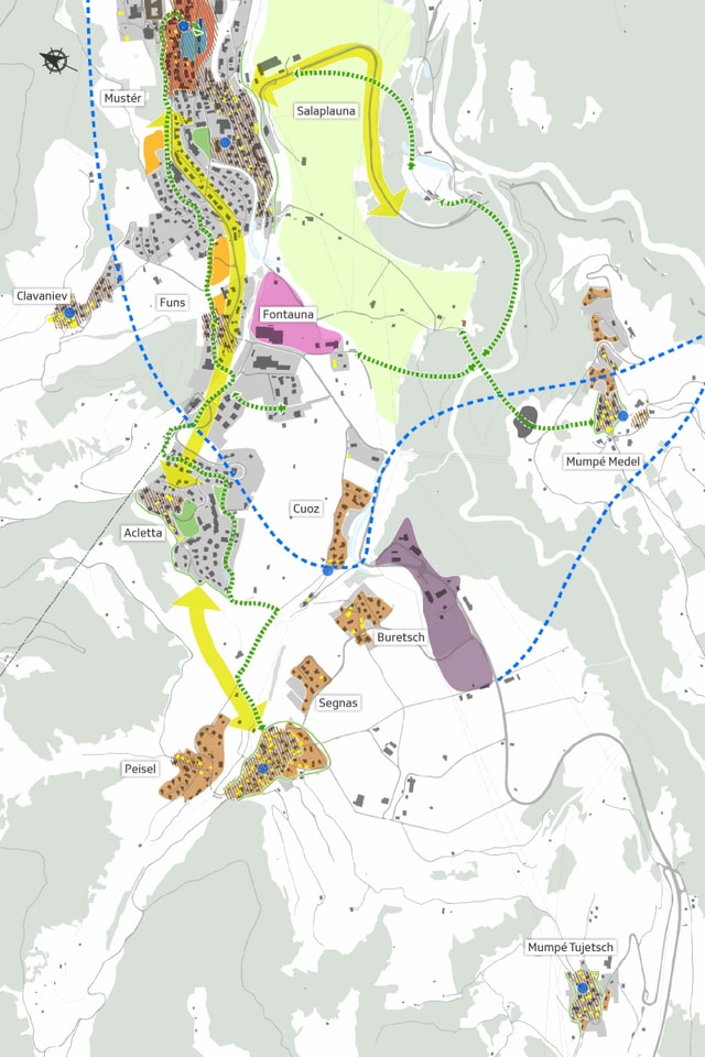La segunda part dal plan directiv cun il vitg ed las fracziuns el vest ed el sid dal vitg da Mustér. La segunda part dal plan directiv cun il vitg ed las fracziuns el vest ed el sid dal vitg da Mustér.