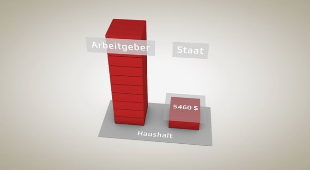 Grafik, die zeigt, dass in den USA auch der Staat Abgaben für Arbeitnehmer leistet. Grafik, die zeigt, dass in den USA auch der Staat Abgaben für Arbeitnehmer leistet.