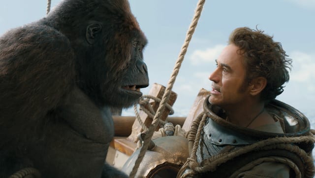 Dr. Dolittle (Robert Downey Jr.) beruhigt den furchtsamen Gorilla Chee-Chee. Dr. Dolittle (Robert Downey Jr.) beruhigt den furchtsamen Gorilla Chee-Chee.