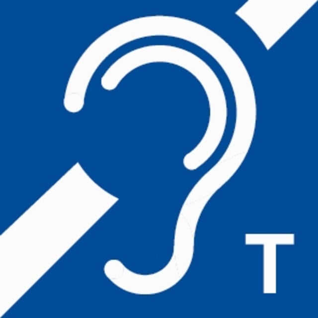 Ein Piktogramm mit einem Ohr als Symbol. Ein Piktogramm mit einem Ohr als Symbol.