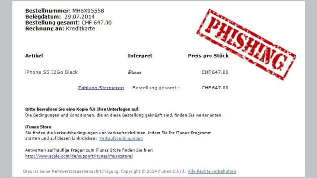 Mail-Kopie mit dem Stempel Phishing. Mail-Kopie mit dem Stempel Phishing.
