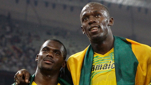 Usain Bolt und Staffelkollege Nesta Carter. Usain Bolt und Staffelkollege Nesta Carter.