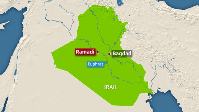 Eine Karte des Irak mit den Städten Ramadi und Bagdad. Eine Karte des Irak mit den Städten Ramadi und Bagdad.